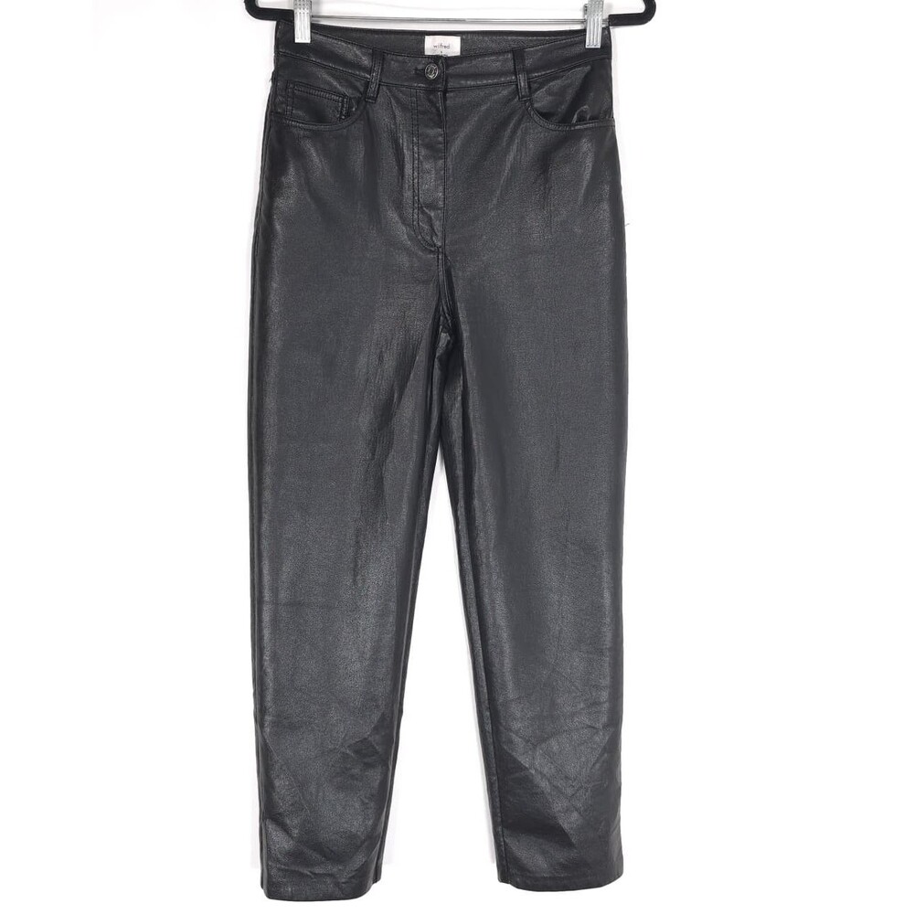 WILFRED Faux Leather Pants 6 Black Straight Leg Women's FVL-04-06-6940-28.5-W121